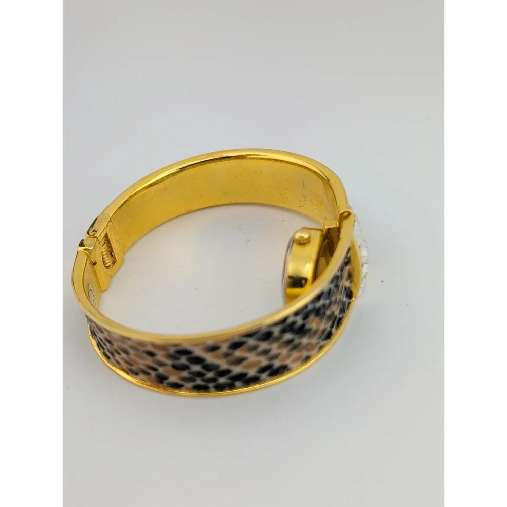 Eikon Women Watch 17mm Hidden Dial Gold Case Snakeskin Cuff 6.5